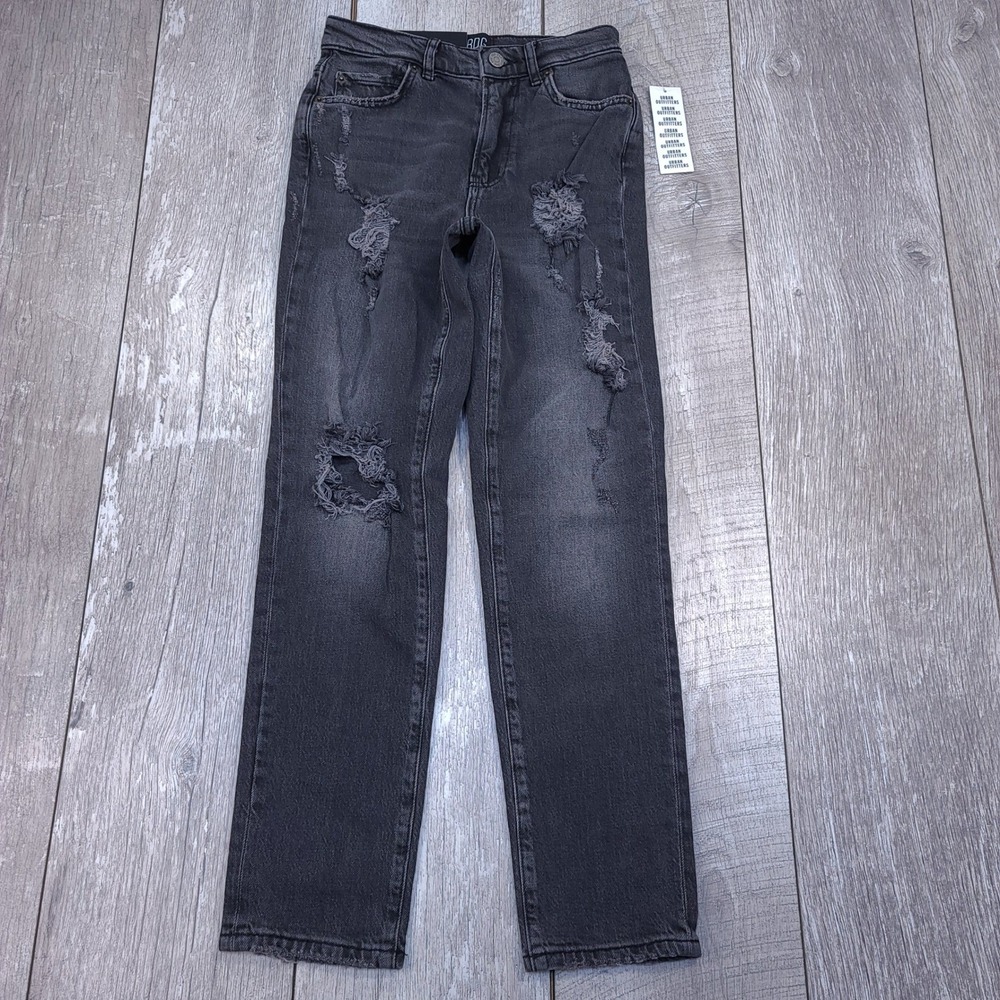 BDG Slim Straight Jeans Womens 25 Black Distressed High Rise Stretch Pants